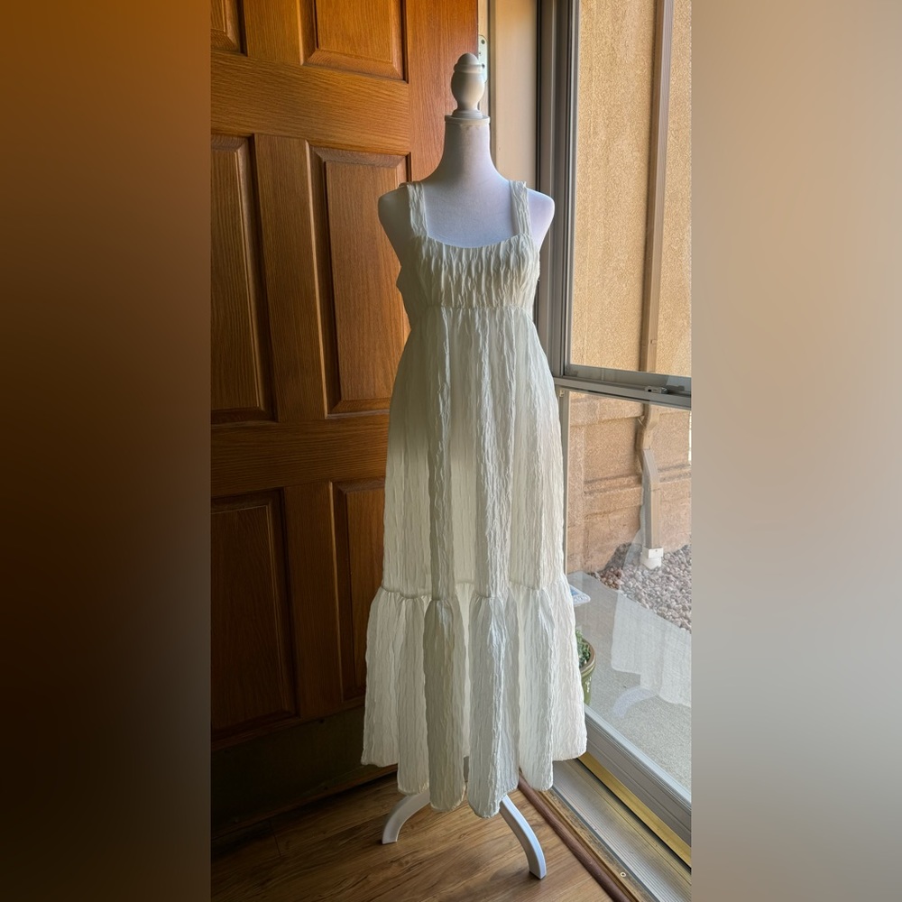ZARA Long white summer dress with ruche detailing